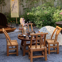 Mushroom Craftsman old-fashioned iron knife wood chair solid wood dining chair around the stove tea stool matching backrest chair Chinese style