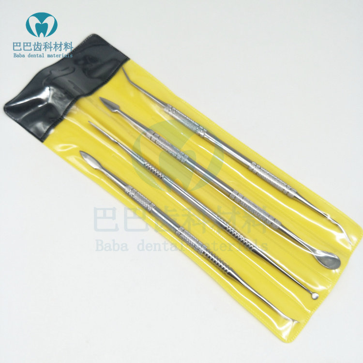 Dental stainless steel students practice carving tooth wax knife 4-piece set size off knife wax spoon wax dropper