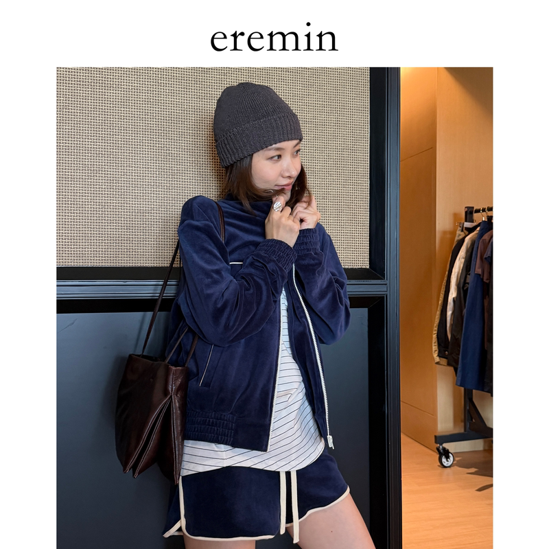 Eremin Lin Moqing/Velvet Suit/Retro Color-Blocking Sports Short Jacket + Shorts Set Eremin Lin Moqing/Velvet Suit/Retro Color-Blocking Sports Short Jacket + Shorts Set
