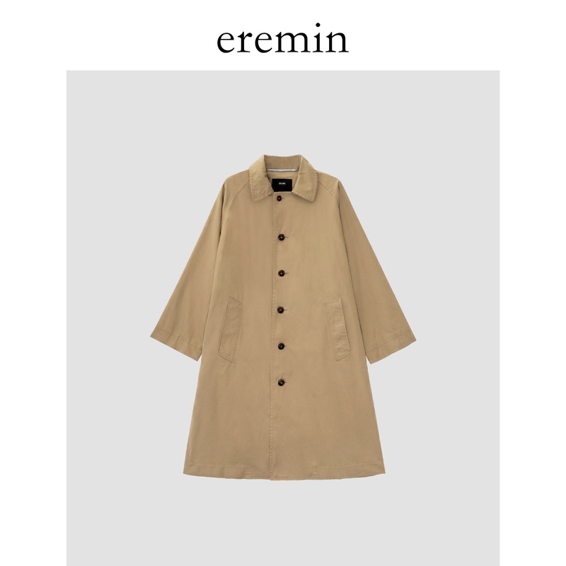 Eremin Lin Moqing/Khaki Trench Coat/Cotton Striped Lining Everyday Commuting Versatile Loose Casual Jacket Eremin Lin Moqing/Khaki Trench Coat/Cotton Striped Lining Everyday Commuting Versatile Loose Casual Jacket