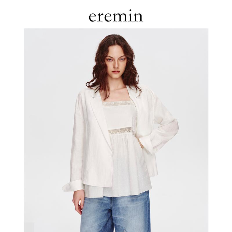 Eremin Lin Moqing/Linen Suit/Summer Thin Peaked Lapel Old Money Casual Workwear Short Blazer Eremin Lin Moqing/Linen Suit/Summer Thin Peaked Lapel Old Money Casual Workwear Short Blazer