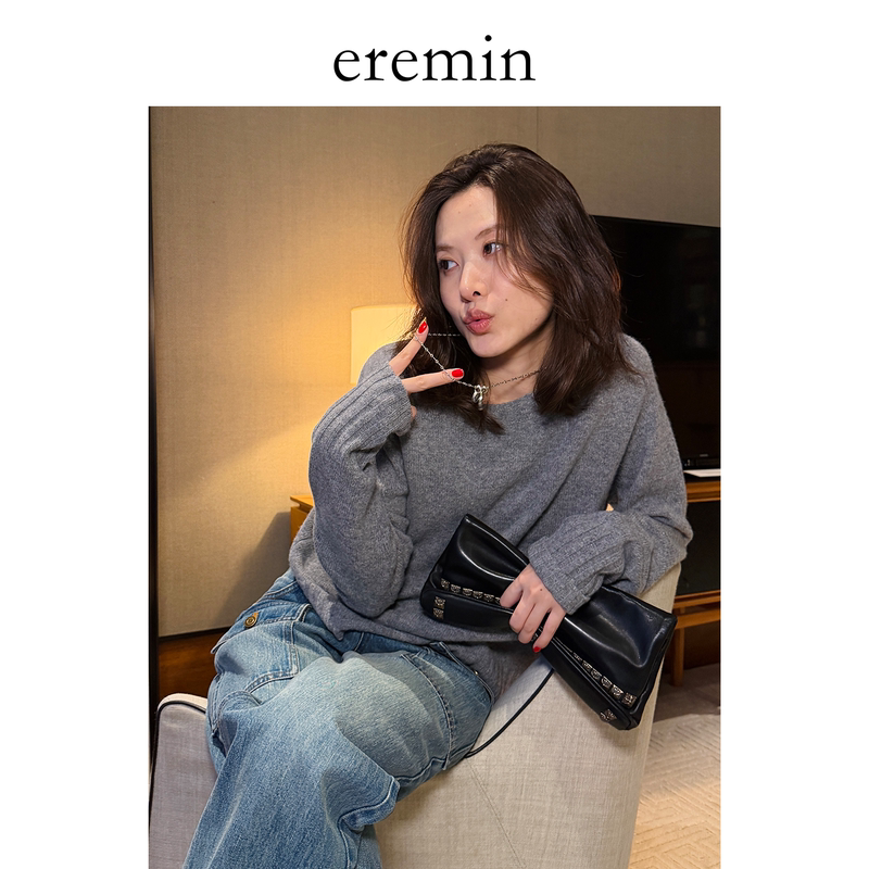 Eremin Lin Moqing/Classic Gray Sweater/26 Autumn New All-Wool Essential Versatile High-End Gray Pullover Knitwear Eremin Lin Moqing/Classic Gray Sweater/26 Autumn New All-Wool Essential Versatile High-End Gray Pullover Knitwear