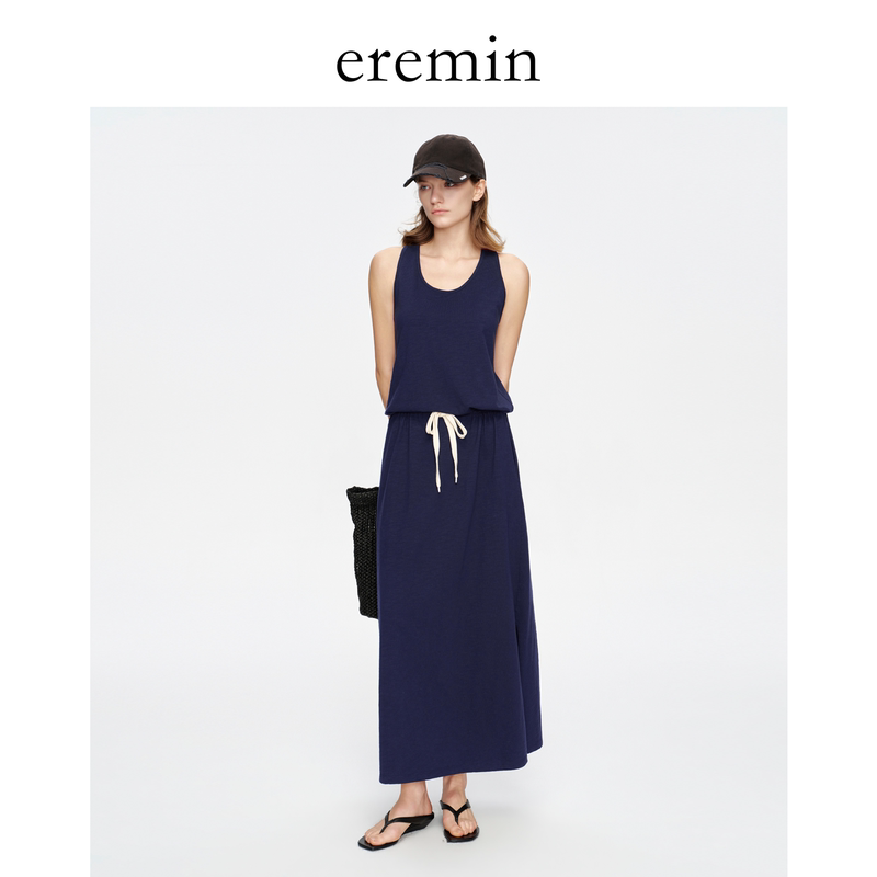 Eremin Lin Moqing/Bamboo-Patterned Tank Dress/Cotton Textured Everyday Versatile Off-Shoulder Slimming Sleeveless Dress Eremin Lin Moqing/Bamboo-Patterned Tank Dress/Cotton Textured Everyday Versatile Off-Shoulder Slimming Sleeveless Dress