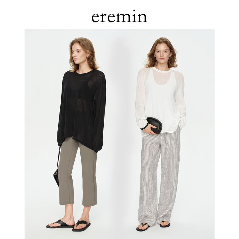 Eremin Lin Moqing/Snowflake Blouse/Lazy and Relaxed Feel Slightly See-Through Turtle Neck Round Neck Long Sleeve Blouse Eremin Lin Moqing/Snowflake Blouse/Lazy and Relaxed Feel Slightly See-Through Turtle Neck Round Neck Long Sleeve Blouse