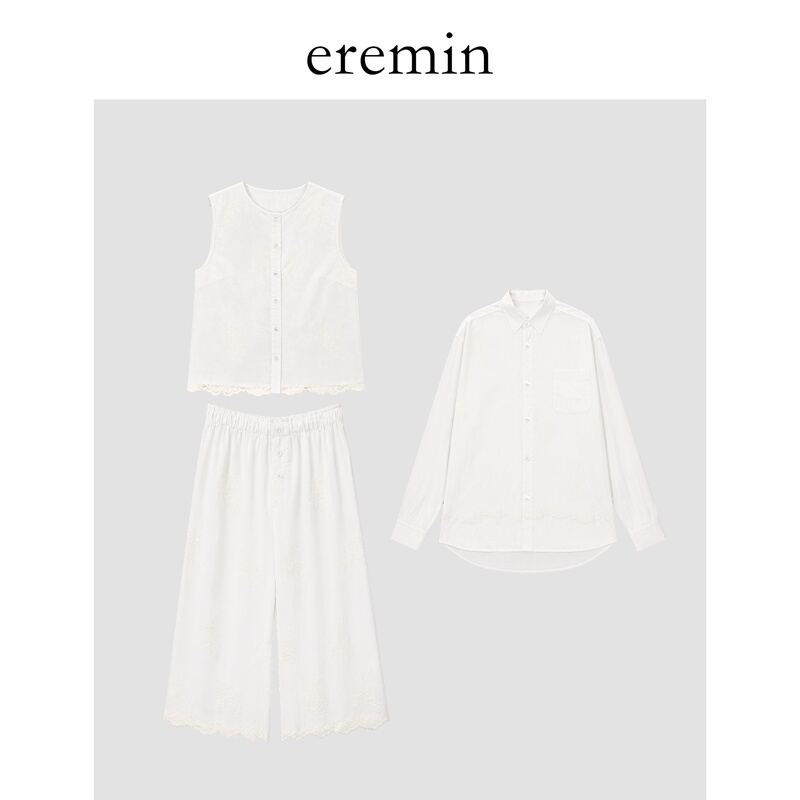 Eremin Lin Moqing/Floral Lace Set/Lyocell Heavy Embroidery French High-End Three-Piece Set