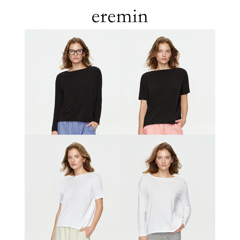 Eremin Lin Moqing/Turtle Back T-Shirt with Long and Short Sleeves/Yoga Sports Three-Dimensional Splicing Round Neck T-Shirt Top