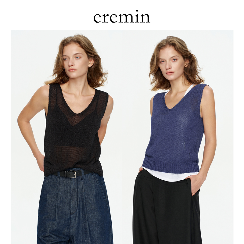 Eremin Lin Moqing/Textured Vest/Silk and Tencel Nano Silk V-Neck Knitted Sleeveless Vest Eremin Lin Moqing/Textured Vest/Silk and Tencel Nano Silk V-Neck Knitted Sleeveless Vest