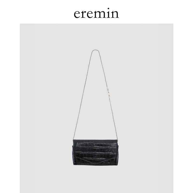 Eremin Lin Moqing/First-Layer Cowhide Crocodile Pattern Snap-Button Glasses Case Genuine Leather Chain Crossbody Bag