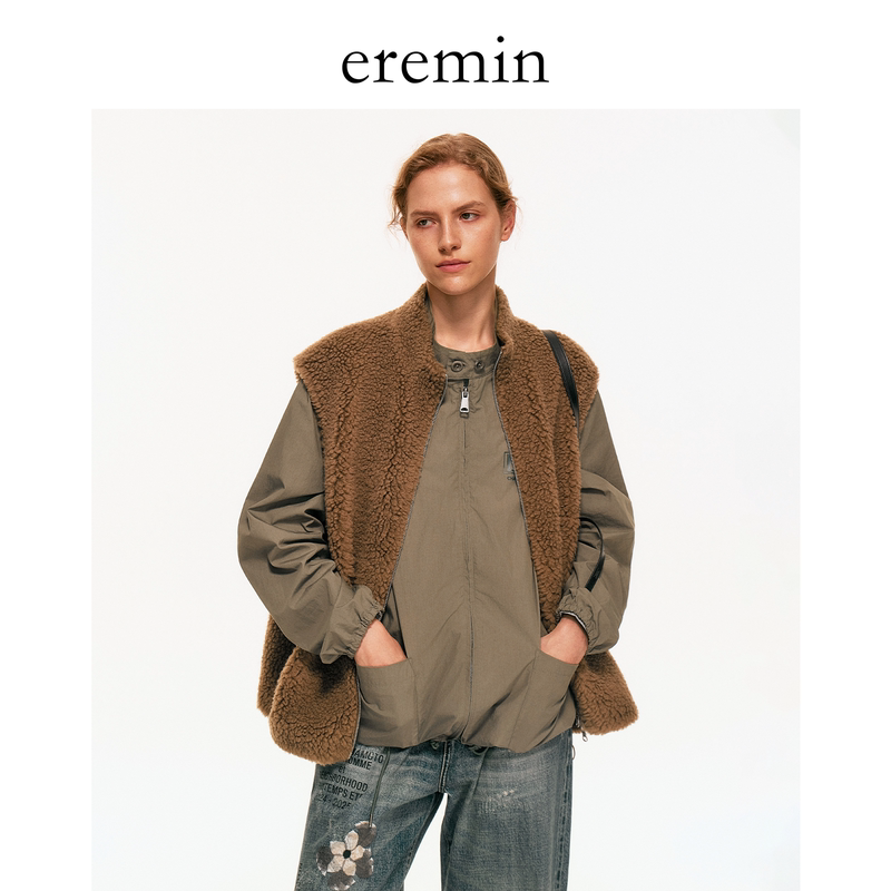 Eremin Lin Moqing/Faux Fur Two-Way Vest/26 Autumn New Arrival Warm Retro Reversible Layered Stand Collar Vest
