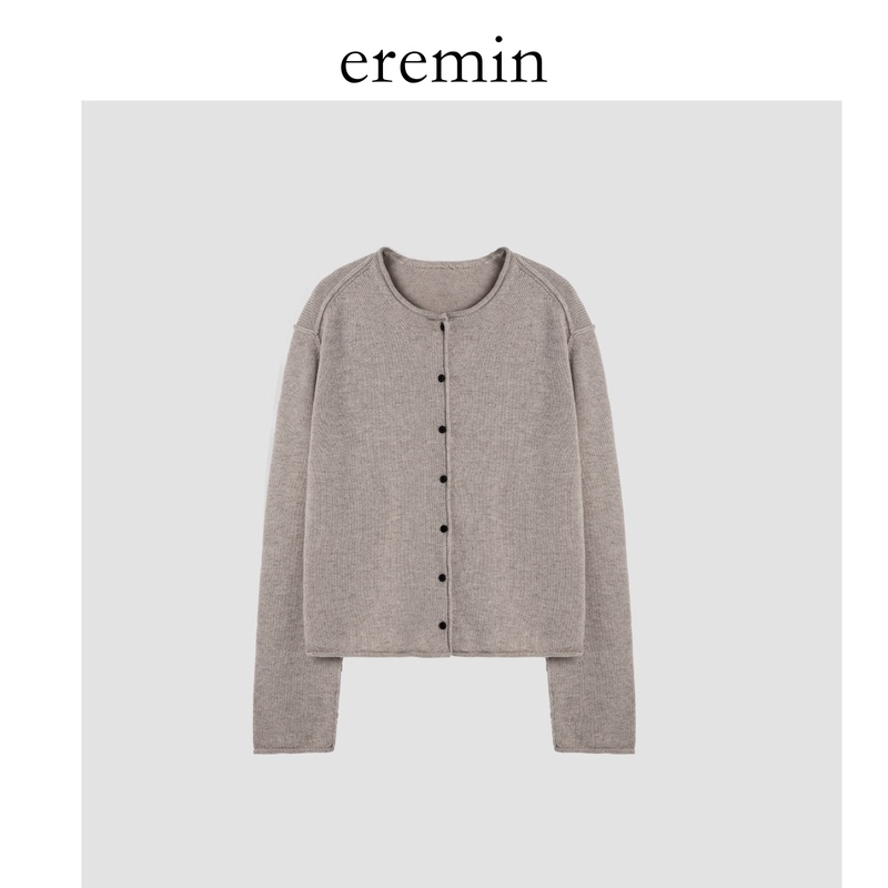 Eremin Lin Moqing/Bone Line Cardigan/Cashmere + Sheep Wool Single-Breasted Short Round Neck Sweater