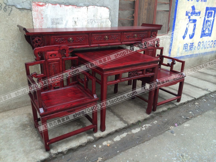 Zhongtang bộ bốn mảnh Bàn cổ Tám bàn bất tử khắc Taishi ghế dài trường hợp phong cách Trung Quốc phòng khách đồ gỗ rắn - Bàn / Bàn giá bàn thờ