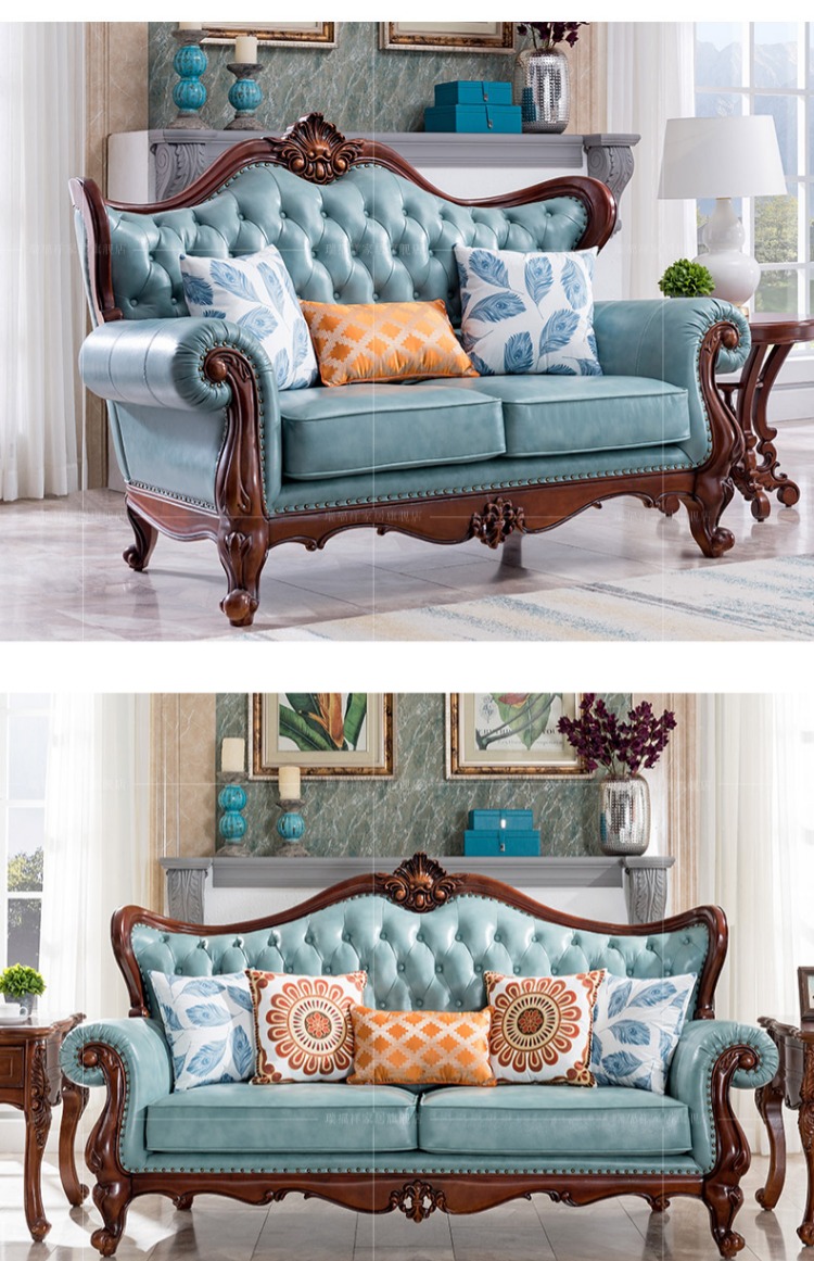 Ruifuxiang Căn hộ nhỏ của Mỹ gỗ rắn chạm khắc váy sofa phong cách châu Âu phòng khách da 123 kết hợp sofa N279 - Ghế sô pha sofa tân cổ điển