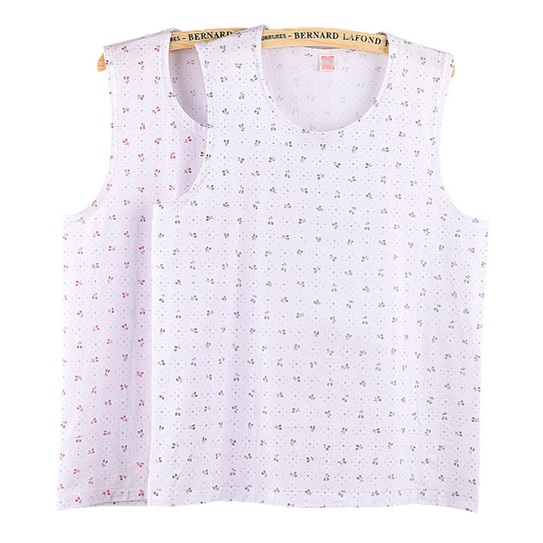 Middle-aged and elderly men's undershirts cotton ladies sleeveless vest mother wide shoulder underwear round neck top bottom printing short sleeves