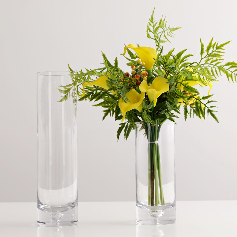 Modern simple transparent glass straight tube plus thick bottle Vase HomeLiving room dining room plug-in flower parts