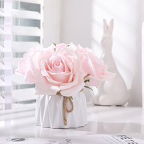 Flower fairy home 5 head feel rose simulation bouquet short branch fake flower European dining table bedroom decoration ornaments