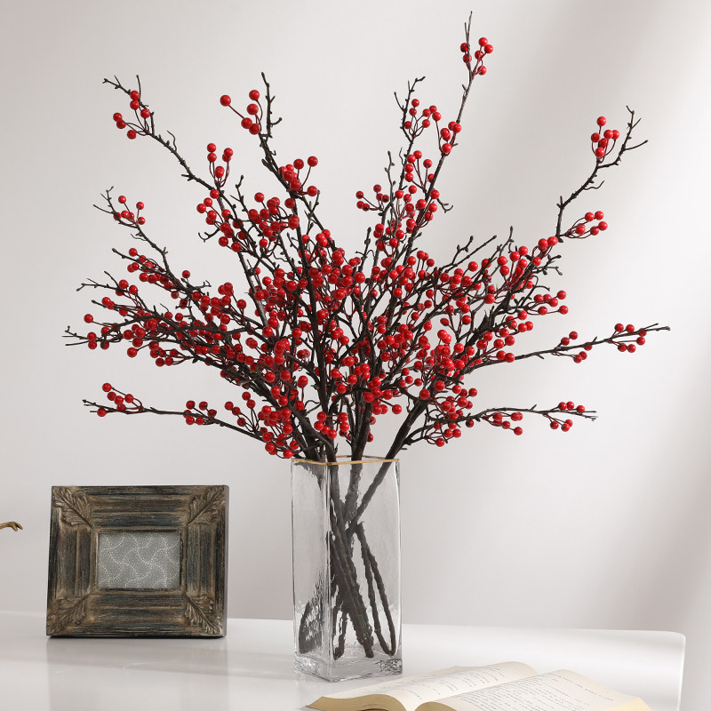 Winter green fruit berries emulation flower long branches red fruits Finance rich and expensive fruit fake flowers modern living room floor decorations swaying pieces