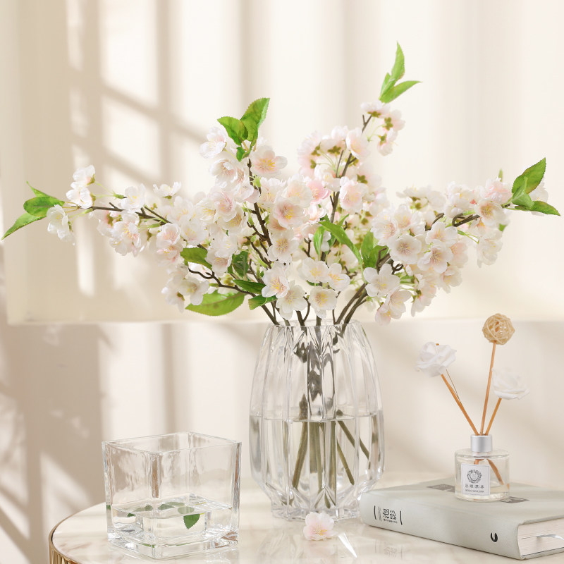 Romantic cherry blossom fake single bouquet set silk blossom peach blossom branches White pink living room table ornaments