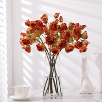 7 Small rose rose simulation flower fake flower dried flower American scorched edge silk flower living room table bottle decoration decoration