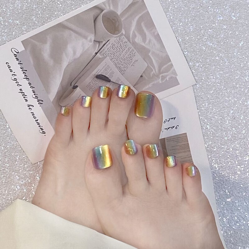 Summer Toenail Stickers Red Rainbow Cat Eye Removable Nail Art Stickers Wearable Nail Art for Feet
