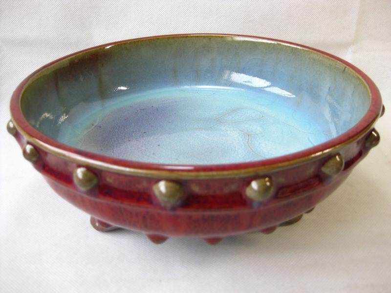 Yu Zhou Jun Kiln Porcelain In blue Outer red glaze Porcelain Earthworms Walking Clay Grain Three Foot Drum Nails Wash Chen set Pendulum Pieces of Milk Nails