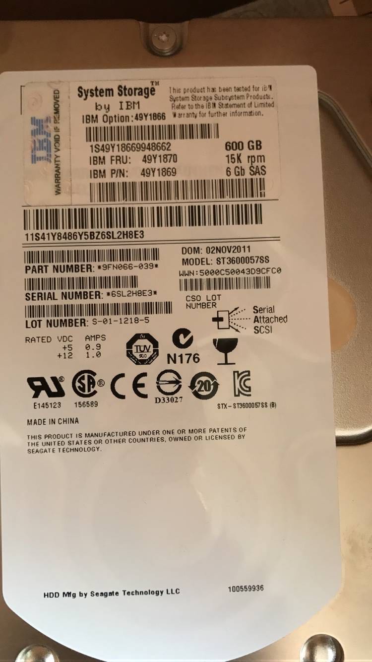 Original IBM 5110 600G 15K SAS 3 5 DS3512 49Y1870 Server Hard Disk