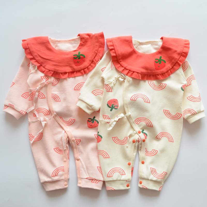 0-6 months newborn cotton butterfly coat long-sleeved baby romper baby slanted jumpsuit spring, autumn and winter general