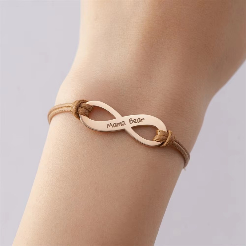 Personalized Laser Marking Date Name Wax Wire Bracelet Stainless Steel Infinite Symbol Bracelet Fashion Couple Bracelet