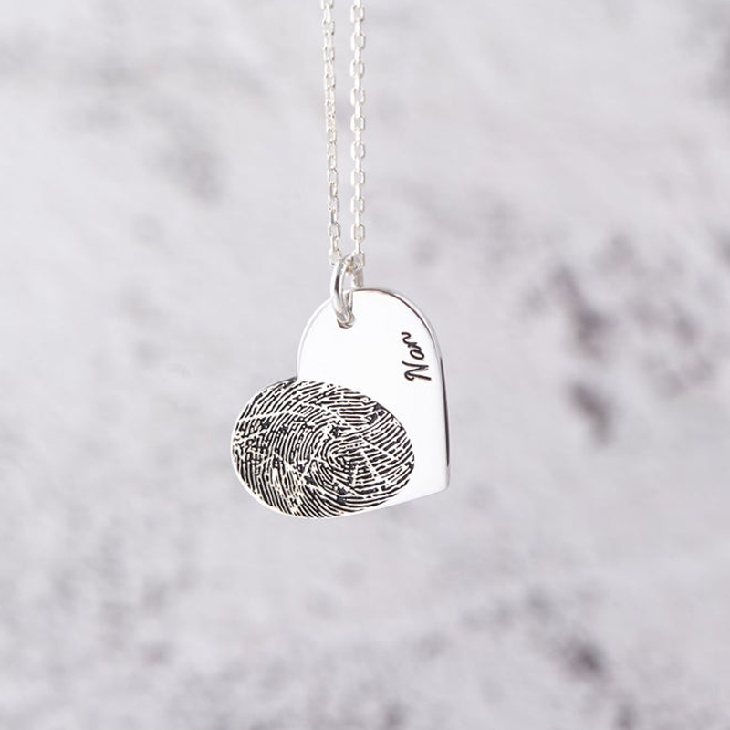 S925 Pure Silver Custom Loving Type Fingerprint Necklace Signature Lettering and Lovers Lock Bones Chain Birthday Gift DIY