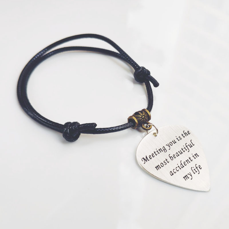 Sterling silver custom guitar paddle bracelet necklace lettering photo student couple pick pendant male and female birthday gifts