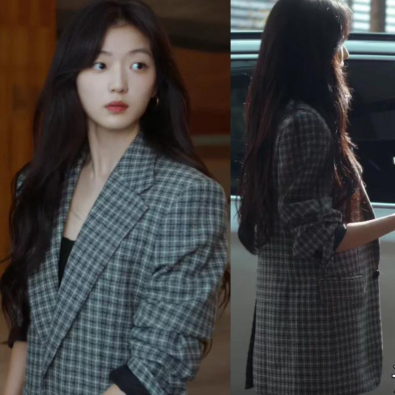 Early Spring Sunny Weather, Sun Qian's Same Style as the Celebrity, Plaid Suit Set for Women, Office Professional Attire, Two-Piece Set