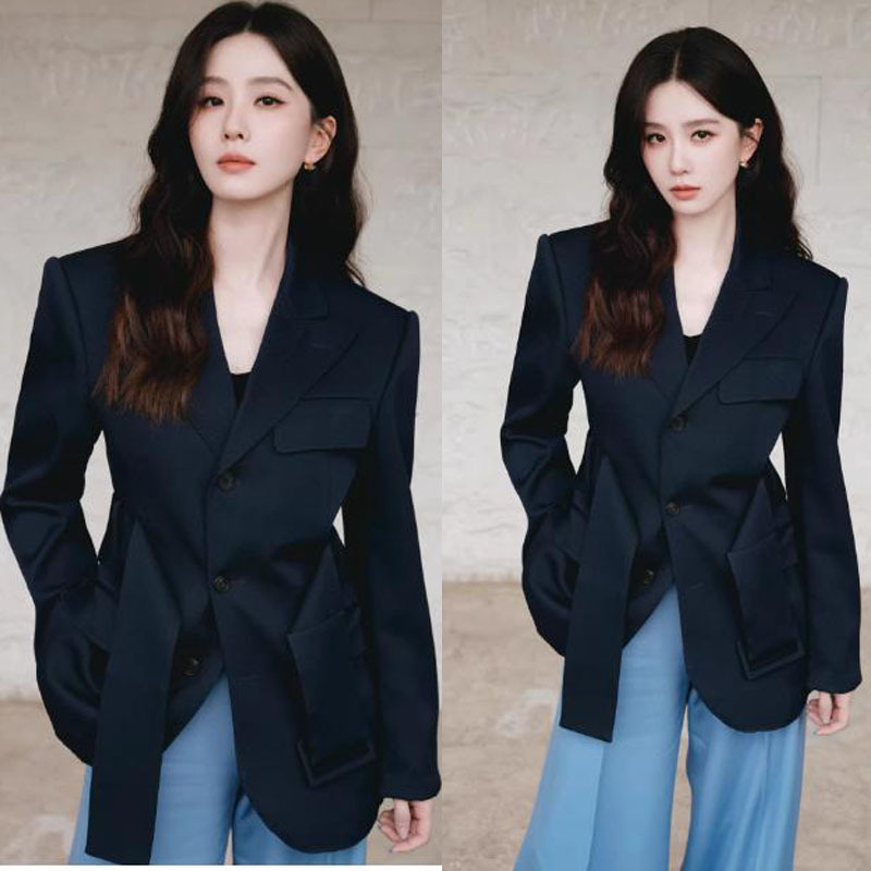 Liu Shishi Celebrity-Inspired Dark Blue Blazer for Women, New Spring Style with a High-End and Elegant Socialite Vibe