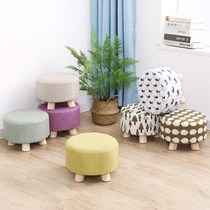 Stool Household fashion creative small round stool Sofa stool Solid wood footstool shoe stool living room pier stool fabric low stool