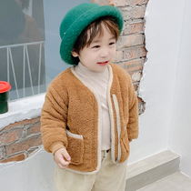 Childrens cotton liner baby boy girl gapped thickened jacket in jacket mid-child foreign air outside wearing warm blouse winter