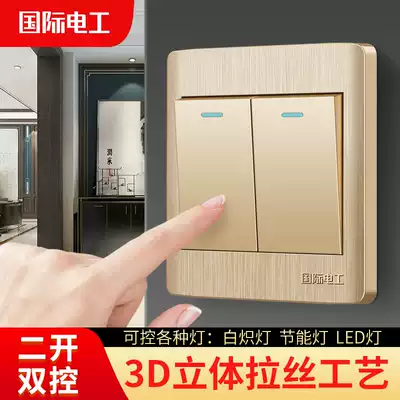International electrician type 86 household wall switch socket panel dual dual switch double cut two open double cut Champagne gold