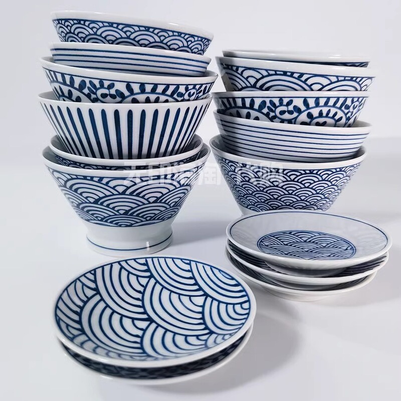 Muji Wave & Mianyaki Rice Bowl, Tall Bowl, Porcelain Cup and Saucer, Japanese Tableware, Porcelain Dish