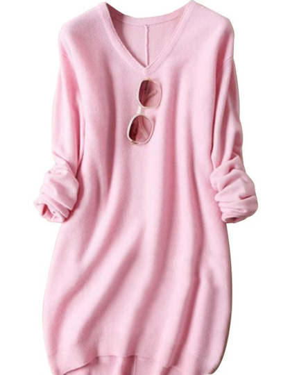 New Autumn and Winter V-Neck Pure Cashmere Sweater for Women, Mid-Length Loose Pullover Sweater, Versatile Knitted Base Skirt That Covers the Hips