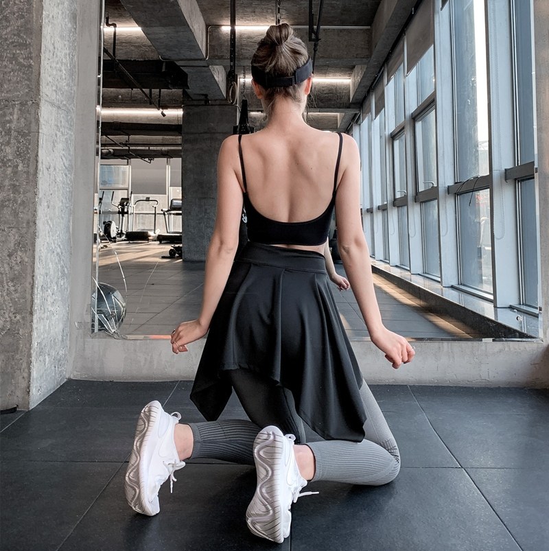 Sports fitness clothes women's yoga clothes tops cover the hips appear thin lace-up ballet dance skirt short skirt skirt piece skirt