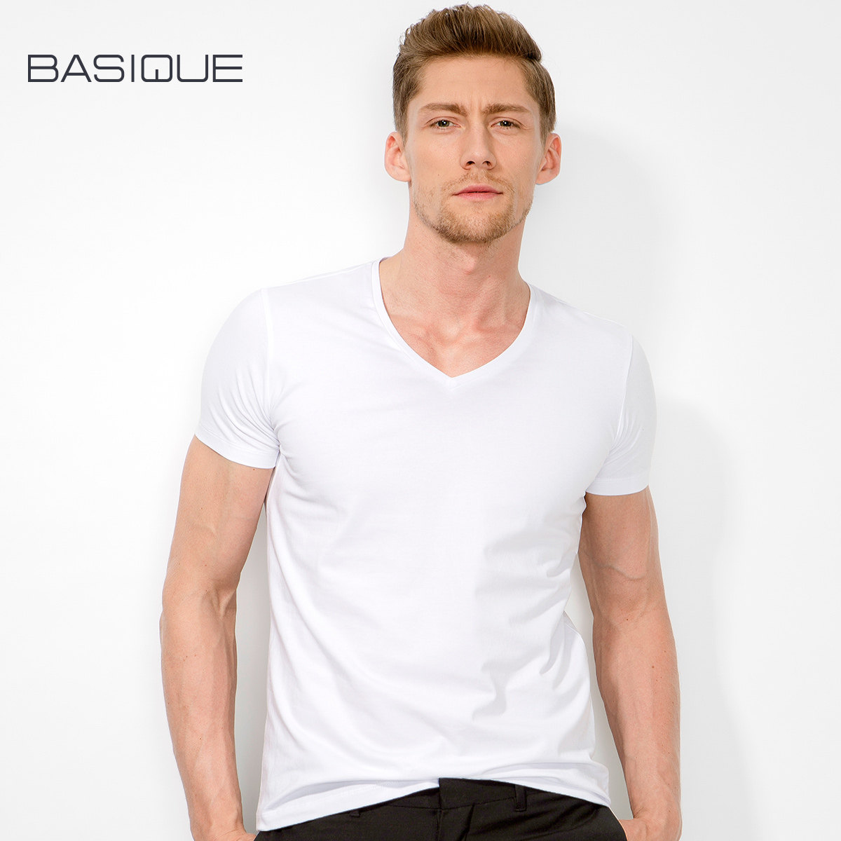Yuanben New Xinjiang cotton Summer short sleeve T-shirt for men's body with small collar pure white half sleeves for undershirt minimalist trend