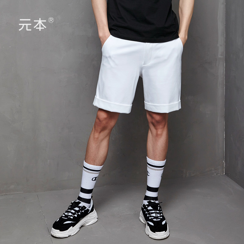 (clear cabin) Yuanben type Gknitted curbside suit shorts men's summer trend business casual pants 50% pants