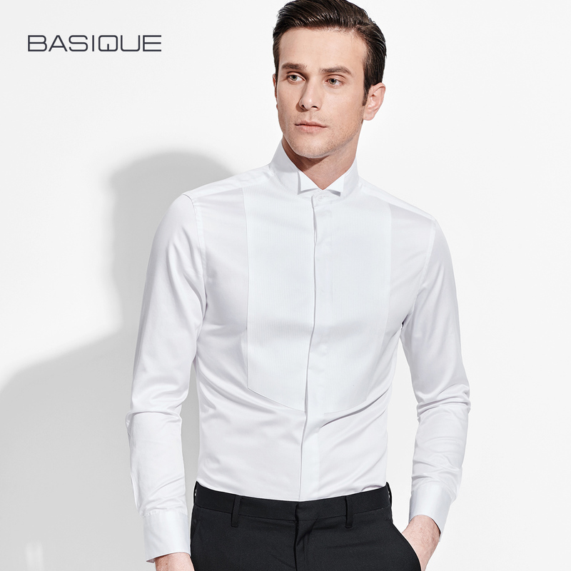 Original Swallow Collar Shirt for Men, Long-Sleeved, Slim-Fit, Business Groom Formal Wear, Pure Cotton White Shirt