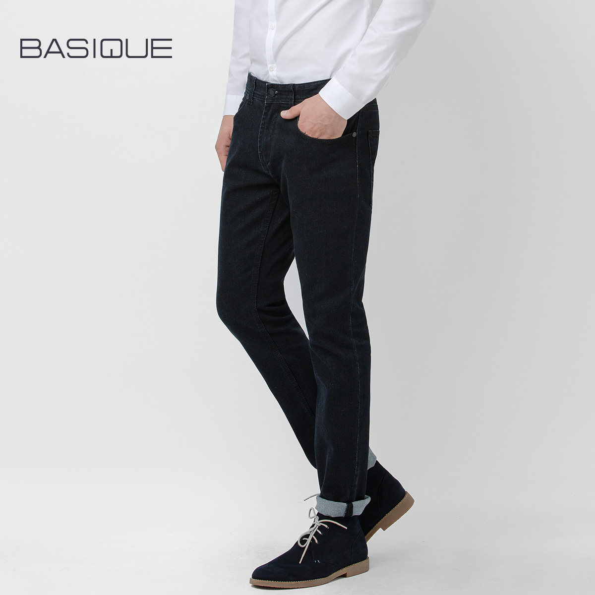 Yuanben fashion slim thin leg jeans dark blue primary color light wash micro elastic tide small straight