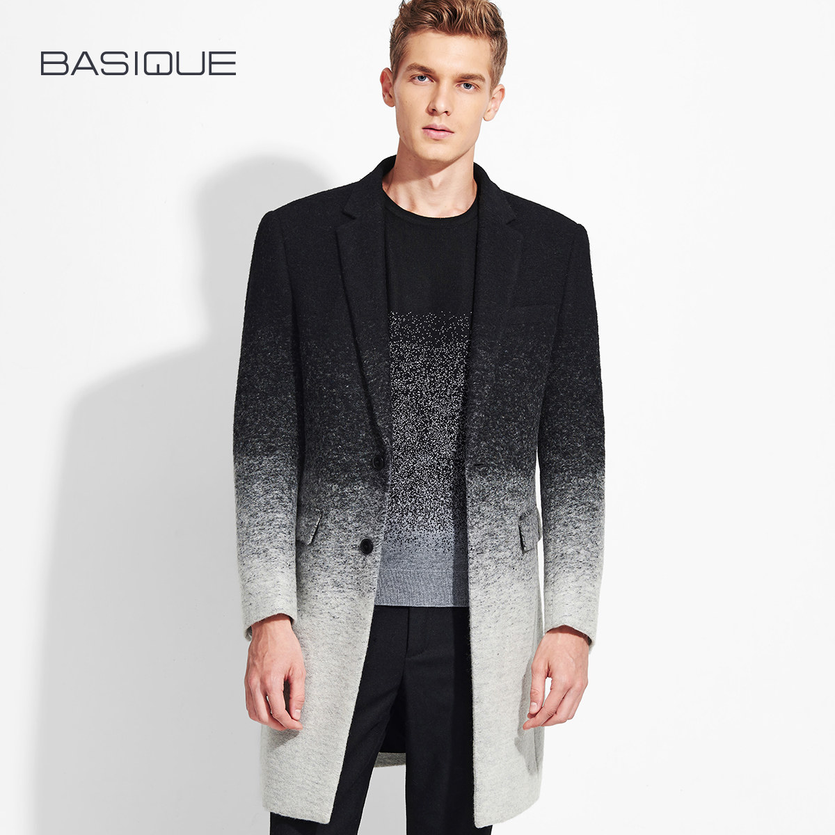 Yuan Ben 2022 winter New Business casual plush coat coat coat black and white gradually layer suit collar