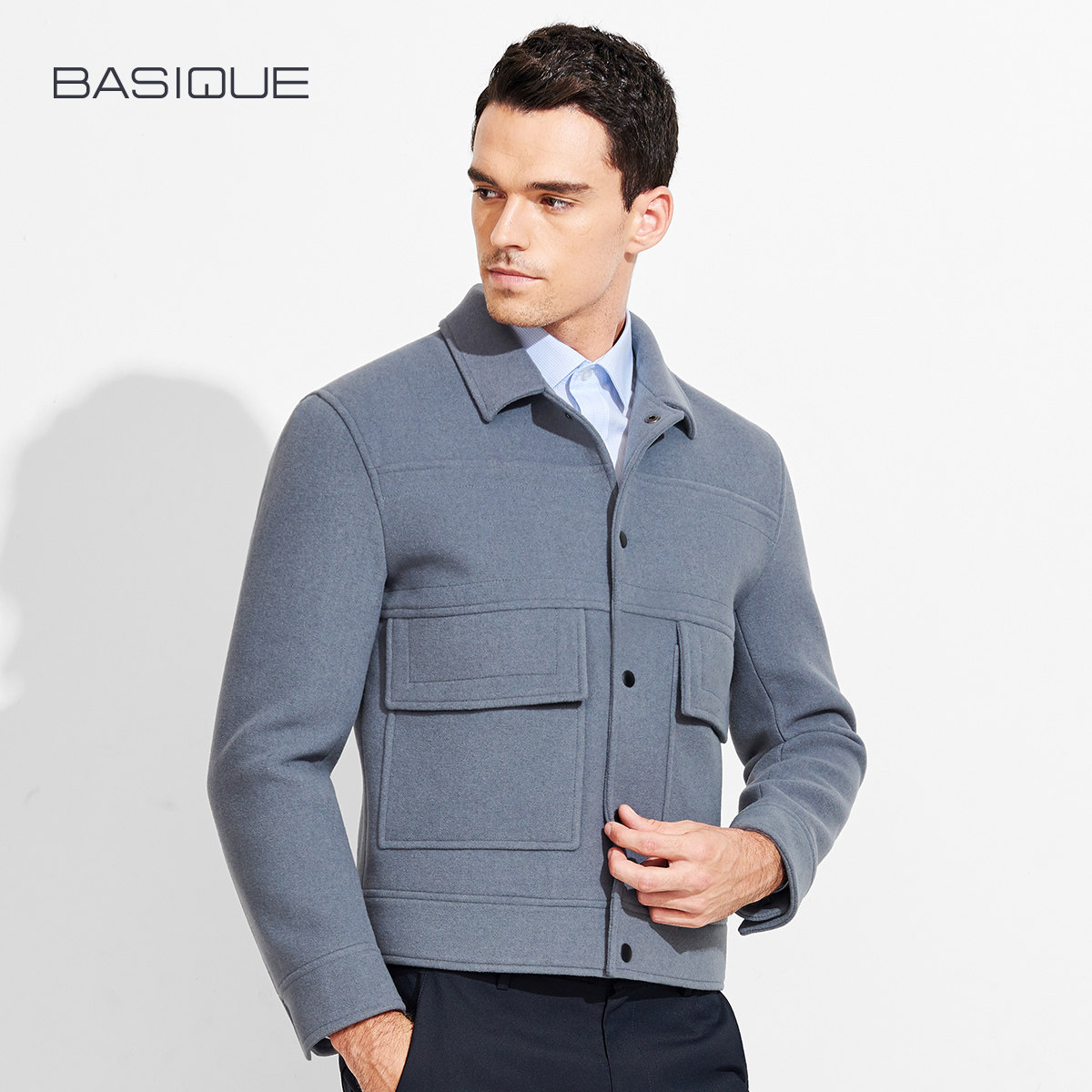 Yuan Ben autumn fashion big pocket woolen jacket men slim short woolen jacket