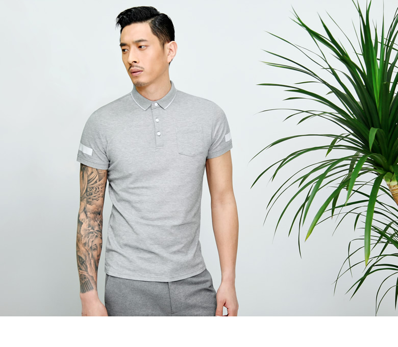 2 màu vuông trang trí áo polo mỏng Yuanben 020026 nam mùa hè kinh doanh giản dị áo thun cotton ngắn áo polo trắng