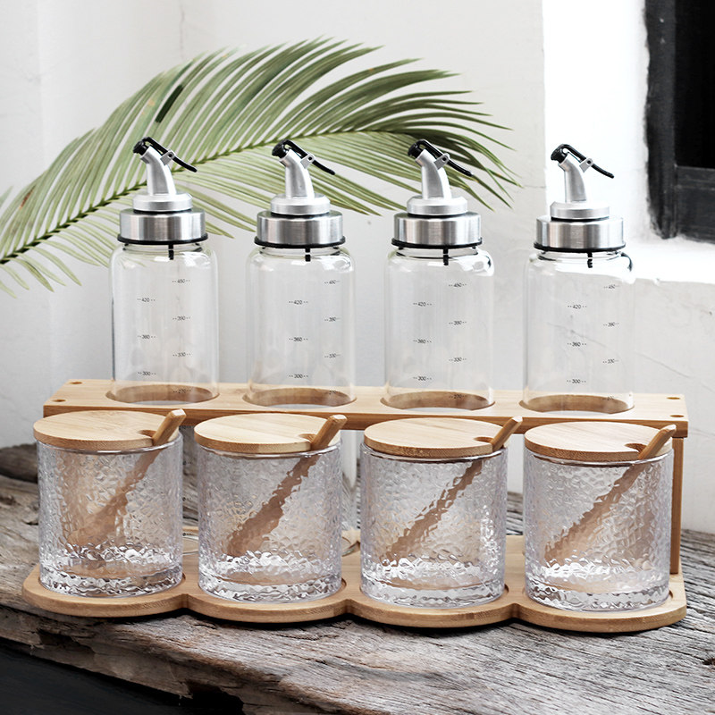 Japanese kitchen seasoning box set Oil bottle combination household double-layer ceramic salt jar seasoning bottle Seasoning jar Household