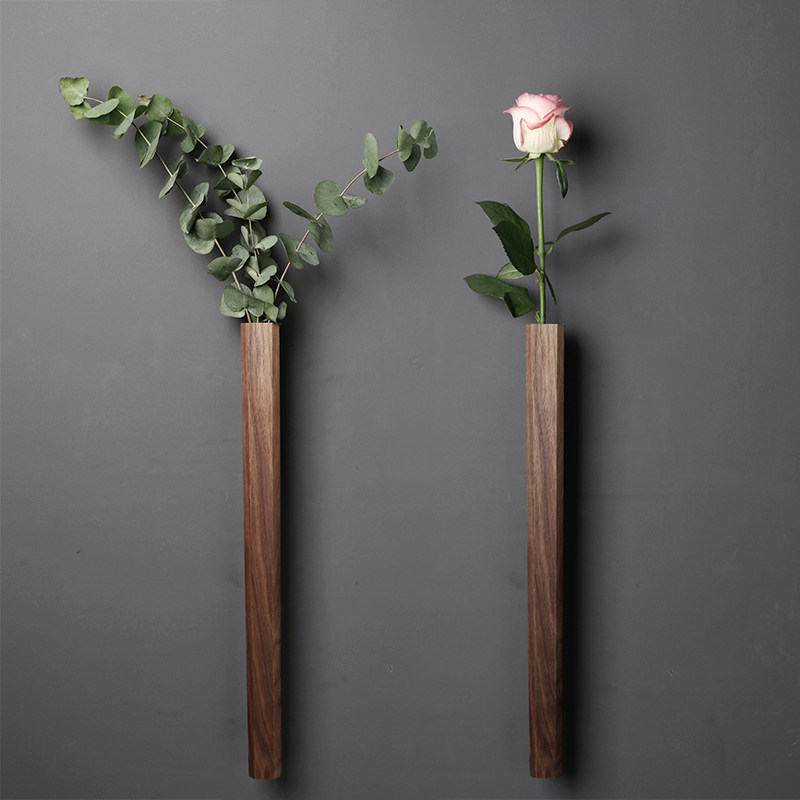 Flower-flower vase Japanese style wall-mounted vase floral water peels with black walnuts solid wood flowers inserts hanging wall Decorative Tea Room