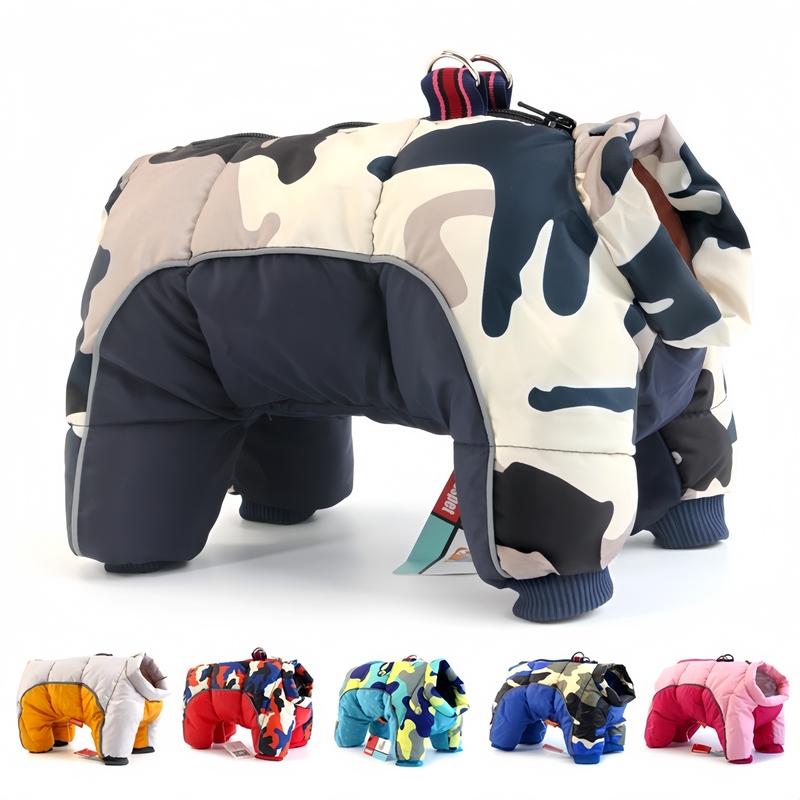 Pet Dog Clothes, Winter-Proof Thickened Warm Cotton Clothing, Teddy Puppy Four-Legged Clothing, Full-Body Camouflage Clothing