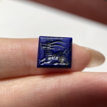 Sasanian dynasty lapis lazuli animal exquisite seal bead 10mm hand-engraved large wear ring ring surface 1983