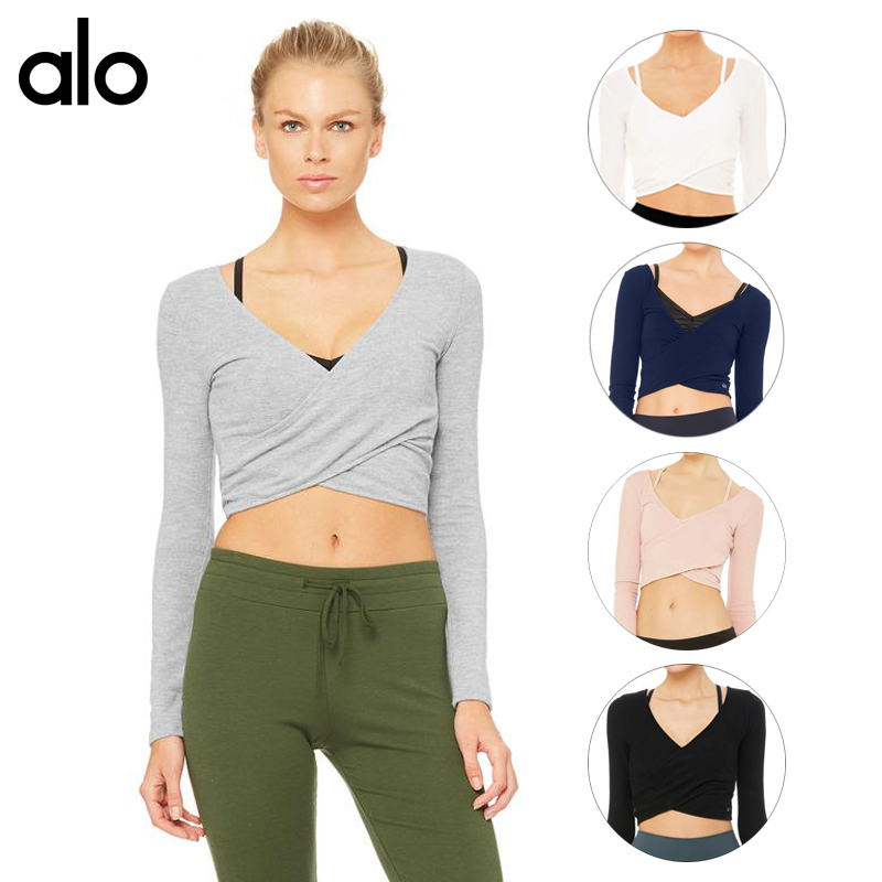 Alo Yoga's high waist - navel long - sleeved T - shirt yoga fitness outside the short shirt