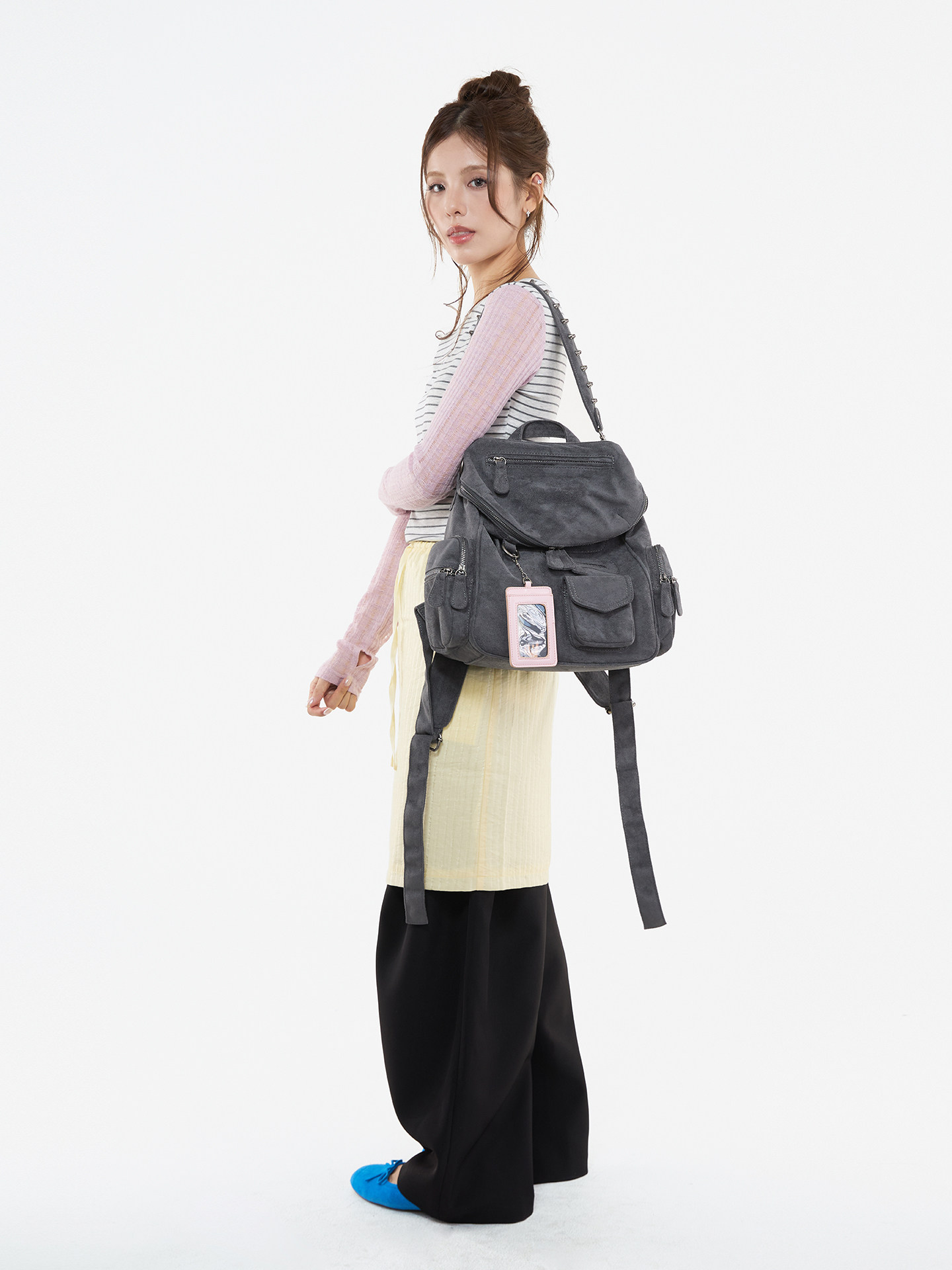 JANDRESS Blue-Grey Studded Multi-Pocket Backpack